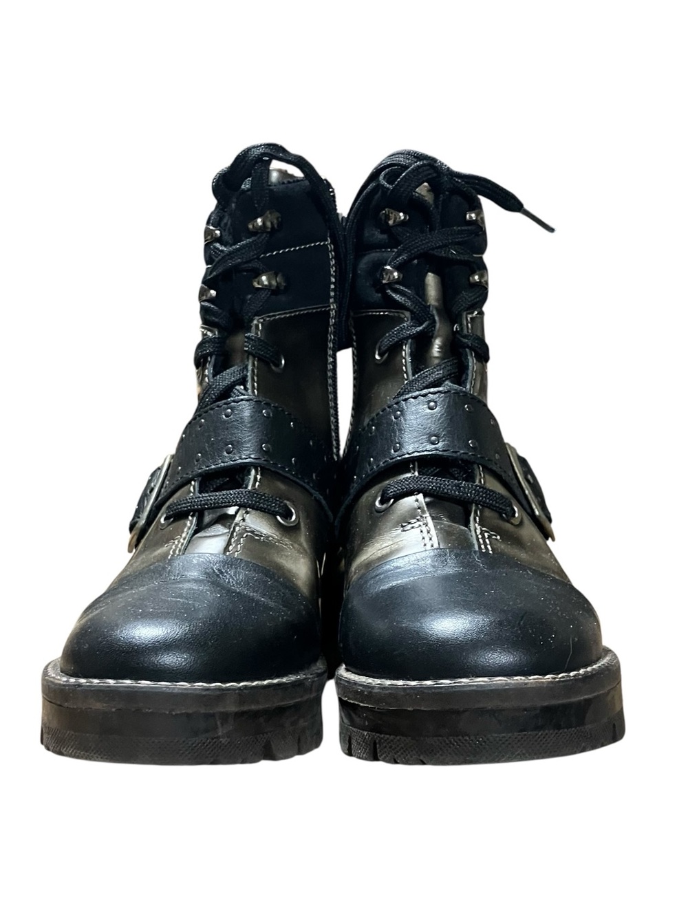 Dromedaris Leather Ankle Boots EU 38 Black Fur Lined Buckle Lug Chunky Sole - Picture 5 of 16